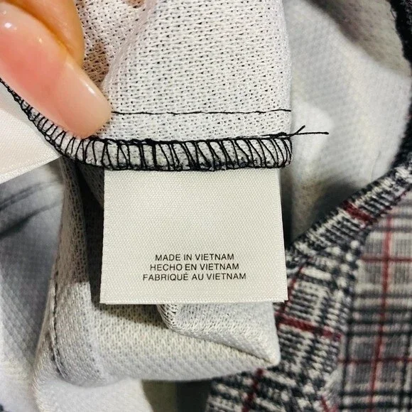 Nine West women's round neck long sleeve gray white check dress size M - Picture 7 of 7